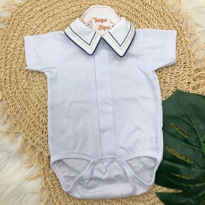 body gola bordada M C- linhas marinho e bege